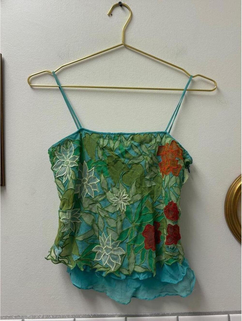 Vintage Emporio Armani made in Italy 100% Silk tropical embroidered tank top